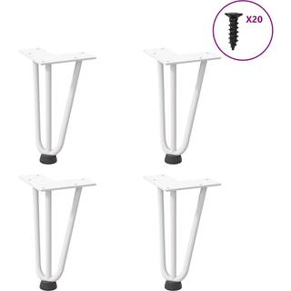 hårnåleben til sofabord 4 stk. hvid 20 cm massivt stål