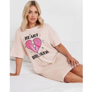 Yours Curve Yours Curve Pink Heart Breaker Sleep 100% Cotton T-Shirt
