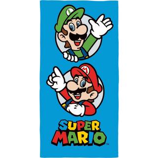 Super Mario håndklæde - 70x140 cm - 100% bomuld - Blødt badehåndklæde med Mario og Luigi