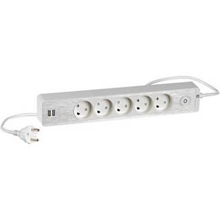 LK 230V 5-stikdåse med 2 USB og uden jord | Alu hvid | 1,5 meter