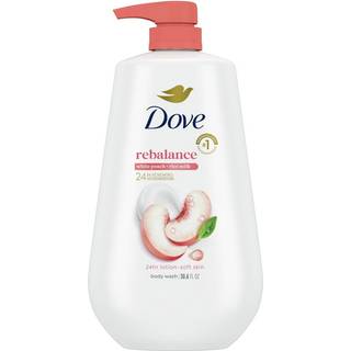 Dove Body Wash Rebalance White Peach & Rice Milk för 24 timmar Lotion-mjuk hud fuktgivande hudrengöring utan sulfater Inga parabener 30,6 oz