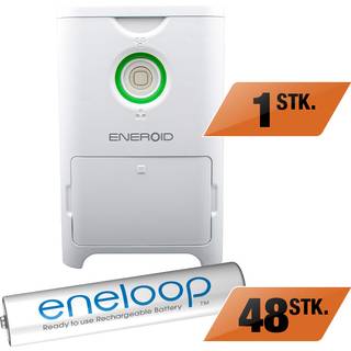 Kontorpakke med Eneroid oplader til AAA batterier 2-i-1 oplader - Inkl. 48 eneloop batterier