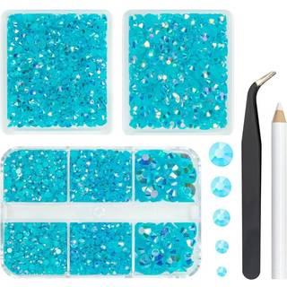 qiipii 3 kasser 5070 pcs teal blå ab harpiks rhinestones til håndværk af turkisblå fladback gelé sten 2mm-6mm ikke-hotfix ab diamants perler char