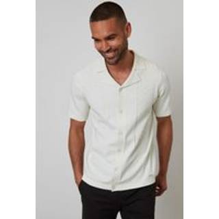Threadbare Threadbare Cream Textured Panel Revere Collar Knitted Shirt