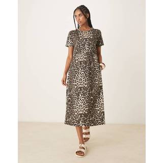 Threadbare Threadbare Leopard 100% Cotton Smock Style Midi Dress