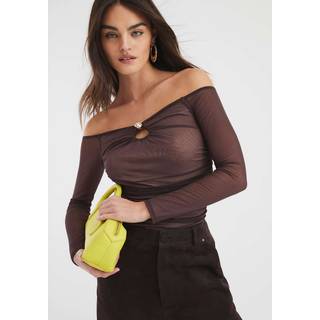 River Island River Island Brown Trim Mesh Bardot Top