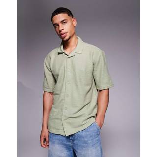 Threadbare Threadbare Green Textured Revere Collar Short Sleeve Shirt