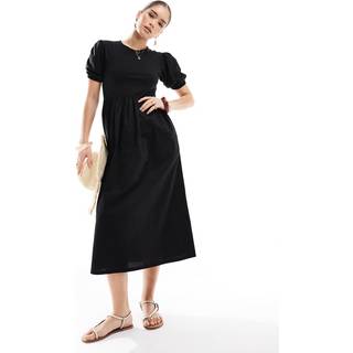 Threadbare Threadbare Black 100% Cotton Puff Sleeve Jersey Poplin Mix Maxi Dress