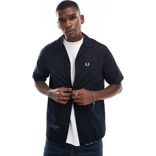 Fred Perry Pique Textured Collar Shirt Navy