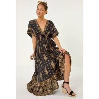 Roman Roman Black Petite Foil Print Boho Maxi Dress