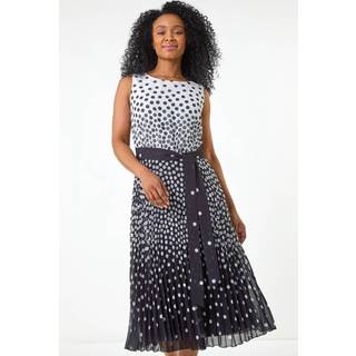 Roman Roman Black Petite Spot Print Pleated Midi Dress