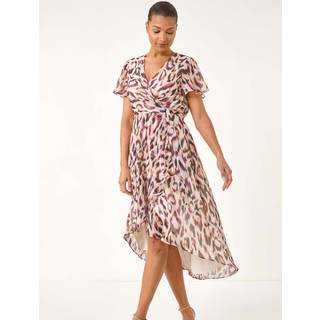 Roman Roman Brown Leopard Ruffle Front Dress - EU 46 (UK 18)