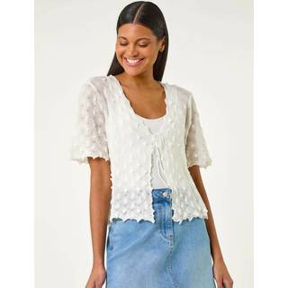 Roman Roman White Textured Tie Front Shrug