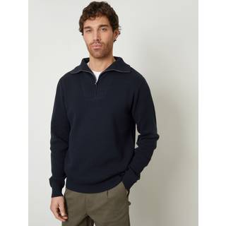 Threadbare Threadbare Navy Rib Panel Quarter Zip Jumper