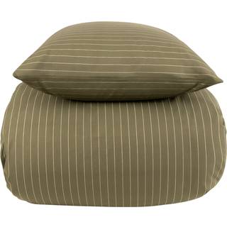 Sengetøj 100% bomuld - 140x220 cm - Grøn stribet sengesæt - Nordstrand Home dynebetræk