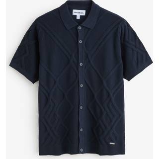 Threadbare Threadbare Blue Cable Knit Button Through Shirt