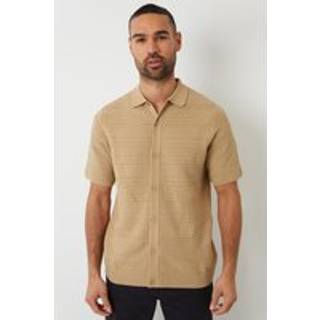 Threadbare Threadbare Brown Textured Knitted Button Through Polo Shirt