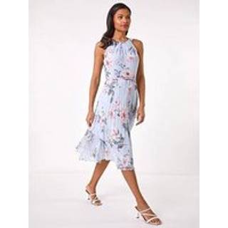 Roman Roman Grey Floral Pleated Halter Midi Dress