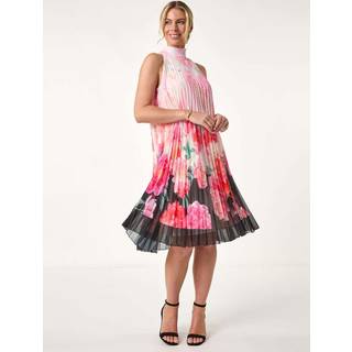 Roman Roman Pink Petite Floral Print Halter Pleat Dress