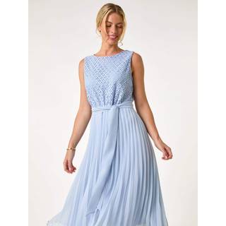 Roman Roman Blue Petite Lace Pleat Midi Dress