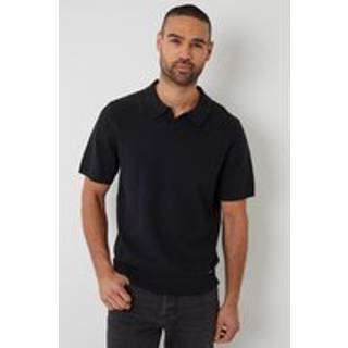 Threadbare Threadbare Black Textured Front Knitted Trophy Neck Polo Shirt