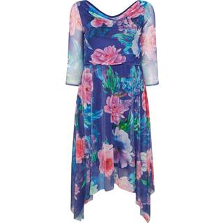 Yours Curve Yours Curve Blue London Flower Mesh Cowl Hanky Hem Dress