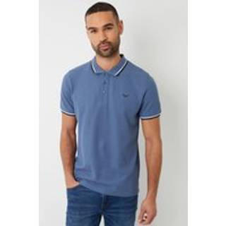 Threadbare Threadbare Denim Blue Herringbone Tipping Cotton Pique Polo Shirt