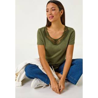Roman Roman Green Lace Neck Trim Stretch Top