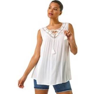 Roman Roman White Embroidered Tie Neck Vest Top