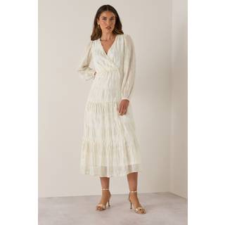 Lts Tall Ivory White Metallic Dash Tiered Midaxi Dress 20 Lts | Tall Women's Occasion Dresses - Yellow