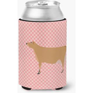 """" Caroline's Treasures Jersey Cow Pink Check Decorative Can Hugger Multicolor """"