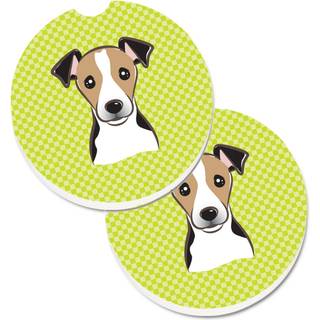 """" Caroline's Treasures Checkerboard Lime Green Jack Russell Terrier Sæt med 2 Cup Holder Car Coasters BB1323Carc 2.56 Multicolor """"