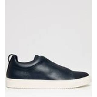 Threadbare Threadbare Navy Faux Leather Elastic Lace Slip On Trainers