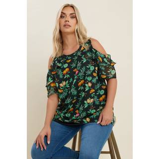 Yours Curve Yours Curve Black Lined Frill Blouse