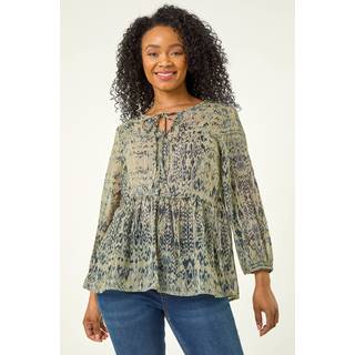 Roman Roman Green Petite Metallic Print Tunic Top