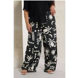 Yours Curve Yours Curve Black Printed Washed Twill Trousers