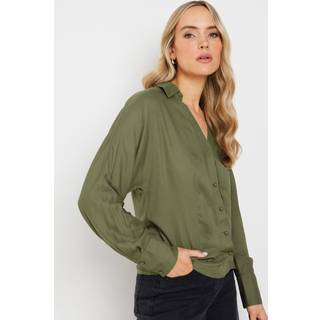 Lts Tall Khaki Green Asymmetric Button Shirt 18 Lts | Tall Women's Shirts & Blouses