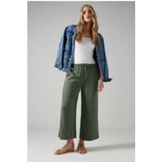 Lts Tall Green Linen Cropped Wide Leg Trousers 14 Lts | Tall Women's Cropped Trousers