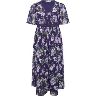 Yours Curve Yours Curve Blue London V-Neck Crochet Detail Dress