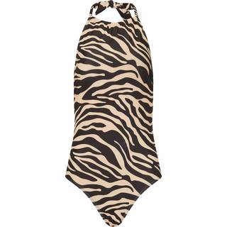 Lts Tall Beige Brown Zebra Print Halterneck Swimsuit 22 Lts | Tall Women's Swimsuits
