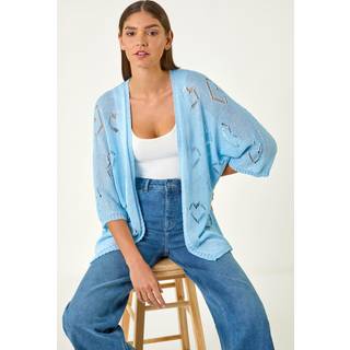 Roman Roman Blue Pointelle Heart Knit Cardigan