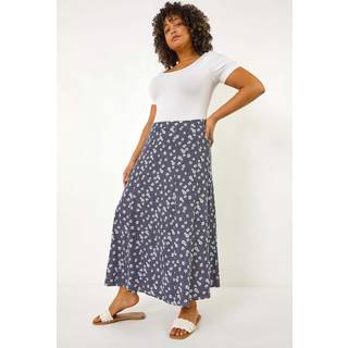 Roman Roman Blue Curve Daisy Print Midi Skirt
