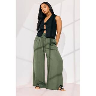 Yours Curve Yours Curve Green Chambray Pull On Wide Leg Trousers