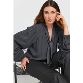 Lts Tall Charcoal Grey Acid Wash Tie Neck Blouse 18 Lts | Tall Women's Shirts & Blouses