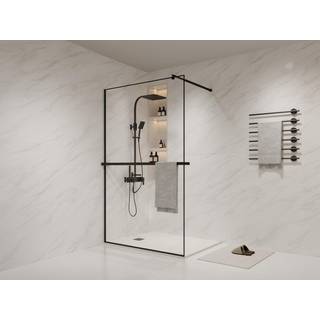 Walk-in bruseniche med håndklædeholder og hylde - 120 x 200 cm - Mat sort - BONPERO