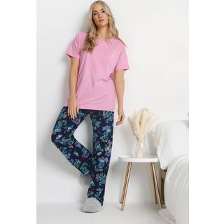 Lts Tall Pink Cotton Butterfly Wide Leg Pyjama Set 18-20 Lts | Tall Women's Pyjama Sets
