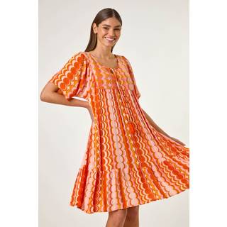 Roman Roman Orange Abstract Smocked Dress - Small