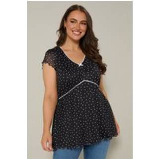 Yours Curve Yours Curve Black Mesh Pico Trim Short Sleeve Top