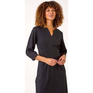 Roman Roman Black Ponte Notch Neck Midi Dress