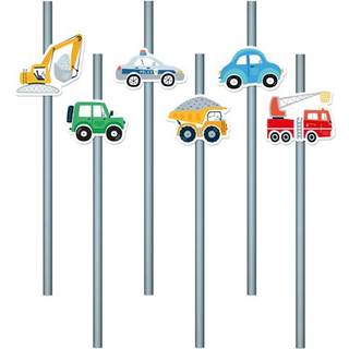 6 stk. Papirsugerør Biler & Gravko Mix – Perfekt til børnefester, 100% bionedbrydelige